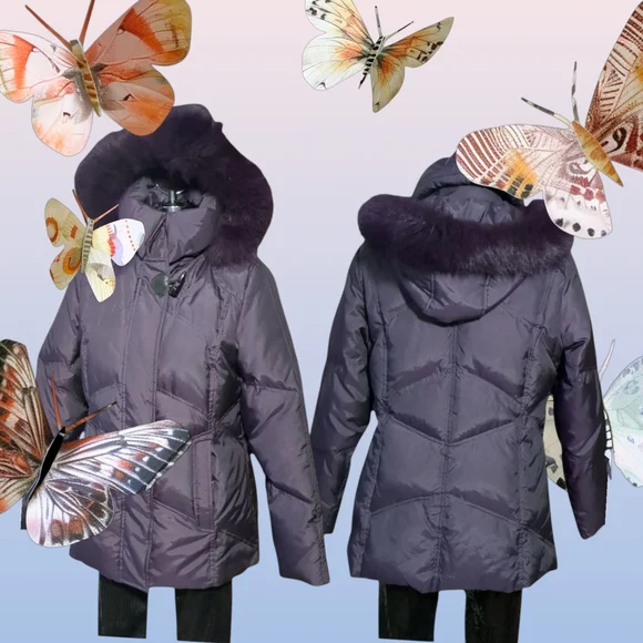 Laura Purple Puffer Jacket with Faux Fur Hood Size SP - Picture 2 of 16